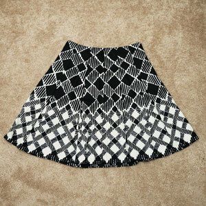 Talbots Women Black White Geometric Lined Pleated Knee-Length Skirt Sz 4